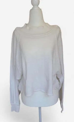 Free People White Waffle Knit mock kneck Long Sleeve Top Size Small thumbnail 1
