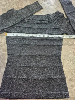Y2K Vintage Cache 90s 2000s grey Metallic Ribbed Off The Shoulder Knit Top Small thumbnail 7