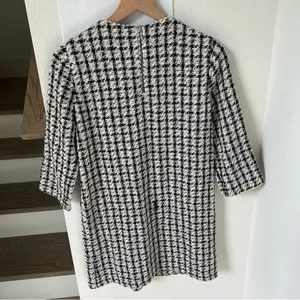 Zara Tweed Mini Shift Short Sleeve Mini Dress in Black and White Womens Medium thumbnail 2