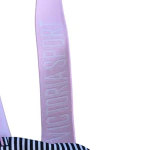 Victoria Sport Strappy Racerback Sports Bra Black White Striped Logo Pink Small thumbnail 6