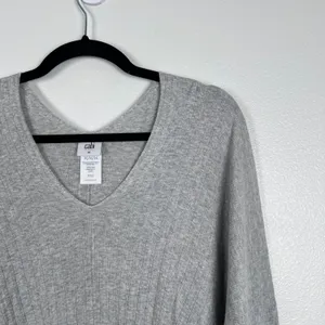 Cabi Watson Pullover Sweater Grey Ribbed V-Neck Dolman Sleeve 5451 Womens Size M thumbnail 4