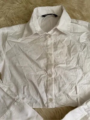 ZARA White Cropped Button-Down Shirt thumbnail 3
