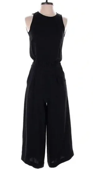 BABATON ARITZIA | L | Womens Black Sleeveless Wide Leg Crop Jumpsuit Drawstring thumbnail 1