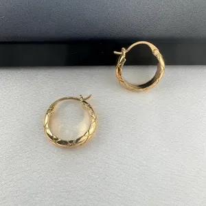 Polished Metal Texture Gold Hoop Earrings for Women thumbnail 2