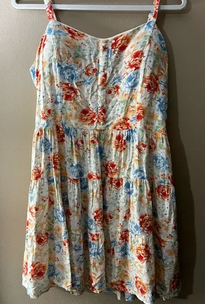 Derek Heart Floral Tiered Button-Front Maxi Dress in Multicolor Size Large thumbnail 1