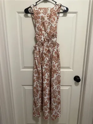 Petal & Pup Tan Floral Printed Aubrey Cutout Open Back Midi Dress Size 2 thumbnail 3