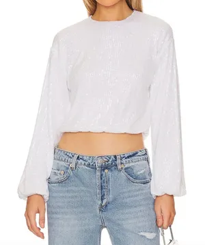 NWT SHOW ME YOUR MUMU Good Times Top in‎ White Sequins Size S thumbnail 1
