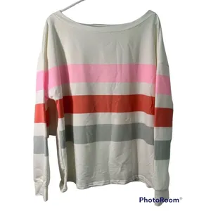 Dew Shoulder Stripe Long Sleeve Sweatshirt Women’s Large White NWOT Lightweight thumbnail 2
