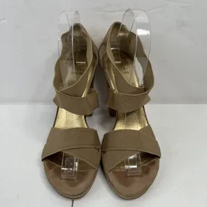 Stuart Weitzman Size 38 US 7.5 Heels‎ Elastic Strap Wrap Tan Suede High Chunky thumbnail 4