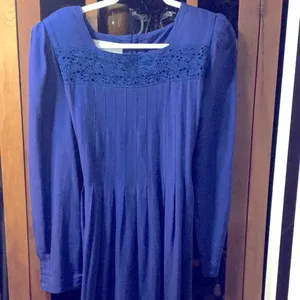 Vintage 80s Royal Blue Prairie Dress Modest Long Sleeve Size 12 Woman’s Large XL thumbnail 2