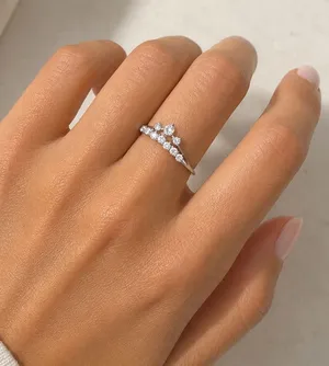 Delicate Silver Crystal Stacking Ring Size 7 thumbnail 1