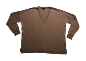 J.Crew V-Neck Sweater Women XL Brown Merino Wool‎ Oversized Pullover Classic thumbnail 1