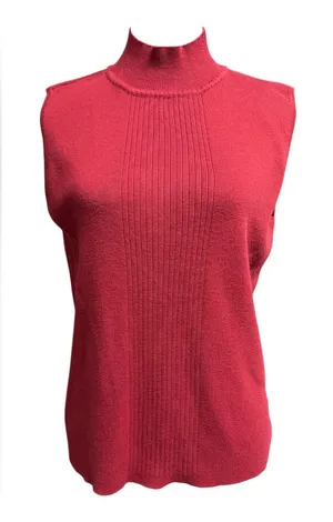 Dressbarn Women's Red Mock Neck Sleeveless Knit Sweater Top Size 14/16 thumbnail 1