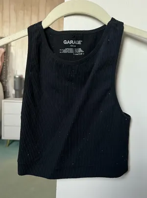 Garage black ribbed tank top with silver speckles Size S #garageclothing #vest thumbnail 1