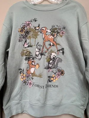 Disney Bambi Forest Friends Sweatshirt Medium Sage Green Cozy Cottagecore thumbnail 2