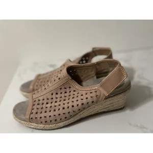 Earth Origins Wedge Sandals Women 6.5 Tan Woven Espadrille Comfort thumbnail 4