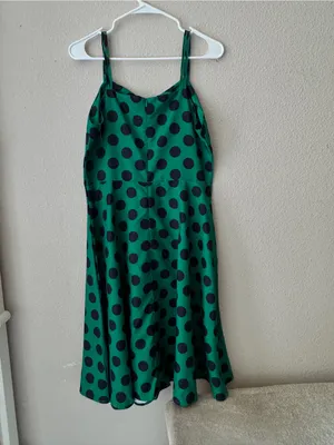 Green Polka Dot Midi Dress with Spaghetti Straps Size M thumbnail 4