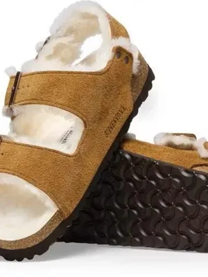 Birkenstock Milano shearling lining mink,leather sandals size 40 backstrap thumbnail 5