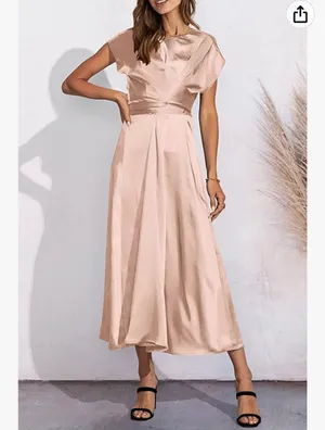 PRETTYGARDEN Women's 2023 Summer Satin Midi Dress Cap Sleeve Tie Waist Elegant A-Line Flowy Dresses thumbnail 5