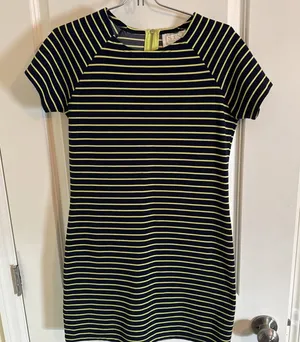 Sail to‎ Sable Striped Navy Blue & Green T Shirt Dress Sz XS Resort Wear Beach thumbnail 1