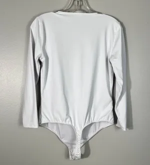 Truth or Square Solid White Fitted Long Sleeve Square Neck Bodysuit thumbnail 5