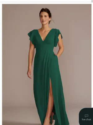 David's Bridal Juniper Green V-Neck Flutter Sleeve Bridesmaid Dress thumbnail 2