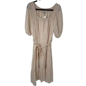 Evereve Carly Blush Cotton Tiered Midi Dress Puff Sleeve Cottage Size Large NWT thumbnail 3