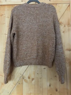 Abercrombie & Fitch Chunky Waffle Knit Crewneck Sweater Brown Cream Marled Large thumbnail 5