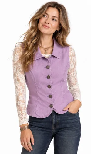 Kendall Creek Collections Lavender Cotton Linen Button Vest M Made USA thumbnail 1