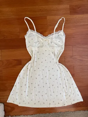 Coquette Dainty Cream Lace Trim Mini Floral Rosette Bow Mini Dress thumbnail 6
