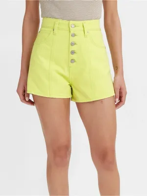 Levi's Notch High Waisted Denim‎ Mom Shorts Daiquiri Neon Green Size 30 Retro thumbnail 2