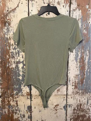Wilfred Free Women's olive green short sleeve bodysuit, size medium thumbnail 3