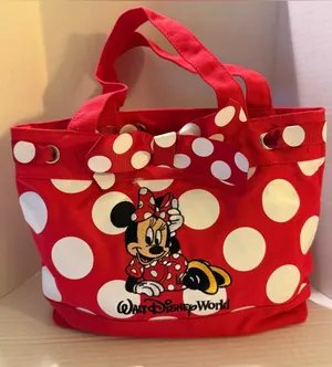 Disney Parks Canvas Red w White Polka Dots Tote Bag Embroidered Minnie Mouse thumbnail 1