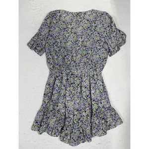 Gigio USA Womens Purple Floral Surplice Ruffle Romper Short Sleeve Tassel Size M thumbnail 2
