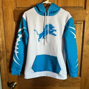 Detroit lions Women's Blue and White waffle Hoodie Size Small! thumbnail 5