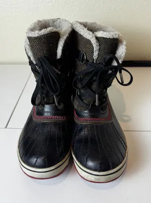 Sorel Winter Carnival Boots Womens 9‎ Black Herringbone Waterproof Duck Snow thumbnail 1