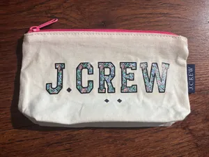 J Crew Travel Cosmetic Bag Womens Canvas Pouch with Pink Zipper NWOT thumbnail 2