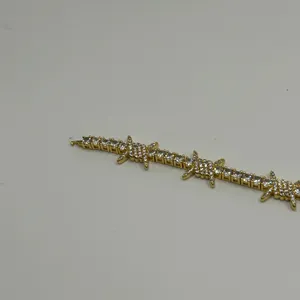 Mens Moissanite Barbwire Tennis Bracelet 8 Inch Real Gold Iced Plated Bold thumbnail 2