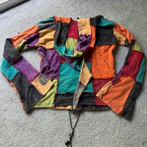 Colorful Festival Zip Up Jacket Earthy Patchwork Bohemian Hippie Eclectic thumbnail 4