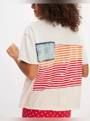 NWOT Free People Tricia Fix Americana Tee - ivory - XS thumbnail 4