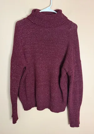 Women's Burgundy Turtleneck Sweater Red Size M thumbnail 1