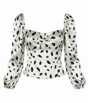 Reformation Abigale Top Silk Polka Dot Puff Sleeve Smocked Crop Size 10 NWT thumbnail 1