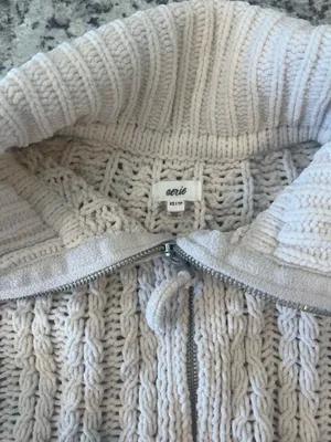 Aerie Cable Knit Sweater Cream XS thumbnail 2