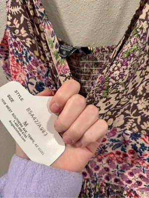 NWT Angie Multicolor Floral Patchwork Maxi Dress in Brown, Pink & Purple thumbnail 3