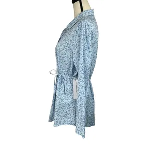 Liz Claiborne Medium Top Floral Button-Up Long Sleeves Lightweight Side Tie Blue thumbnail 6