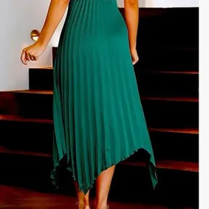 ✨Women Midi Dresses Green Sleeveless Halter Irregular High Waist Sz L Sundress✨ thumbnail 5