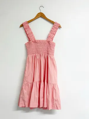Abercrombie & Fitch Pink Smocked Tiered Dress Size Large Tall Pockets thumbnail 4