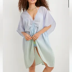 Aerie Front Ruched Cover Up Ombre Purple Blue Green Size Medium‎ thumbnail 5