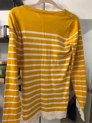 Banana Republic Yellow and White Striped Crewneck Sweater thumbnail 4
