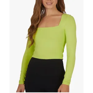 Women's Tops Square Neck Long‎ Sleeve Bundle Size Medium NWT White & Lime Green thumbnail 3